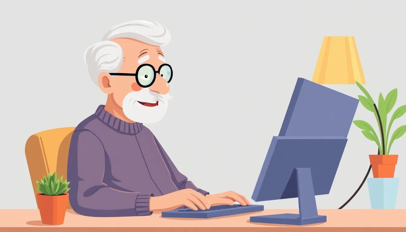 Elderly person using computer through voice commands