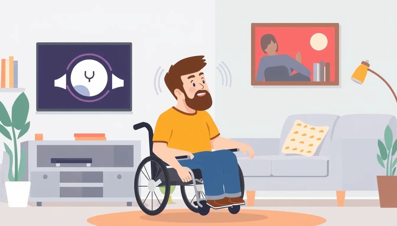 Person with motor disabilities using voice commands to control smart home devices