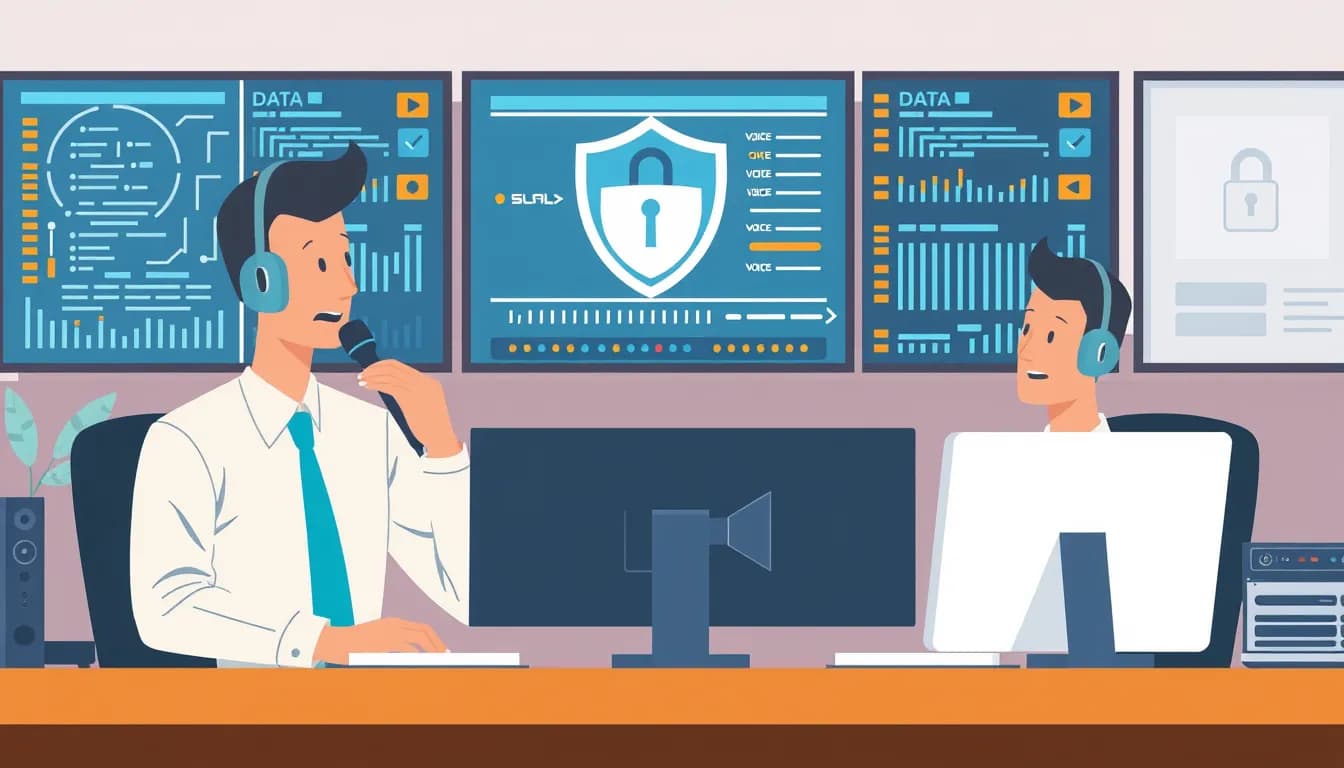 IT security professionals monitoring voice data protection systems