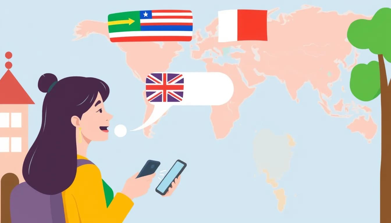 Person using voice translation while traveling in a foreign country