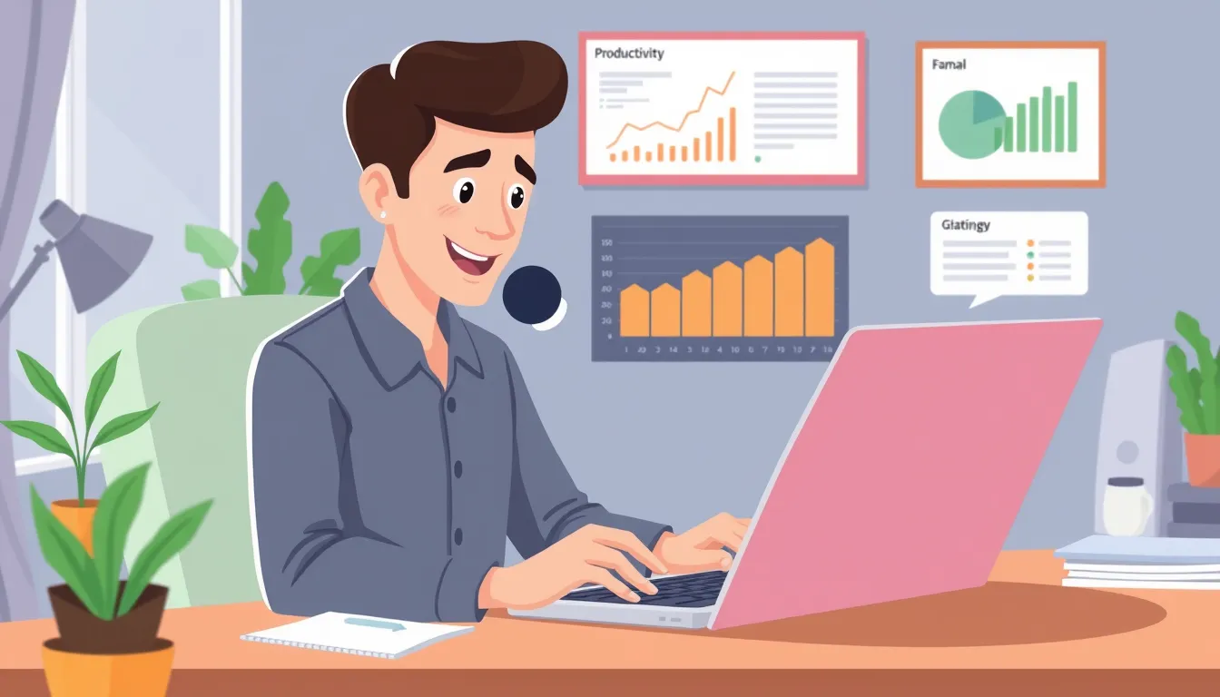 Professional working remotely with voice typing technology