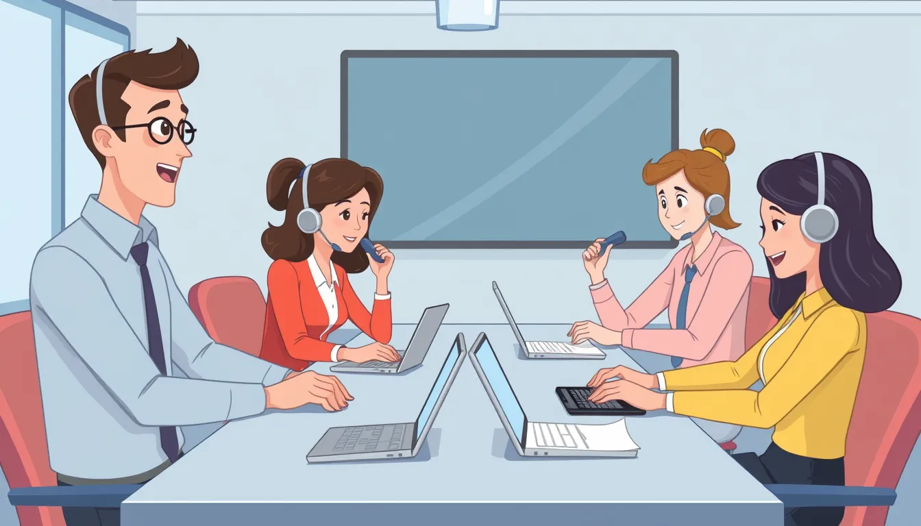 Business team using voice typing in a collaborative meeting