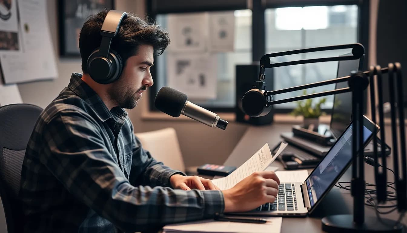 Podcaster using voice input for show preparation and notes