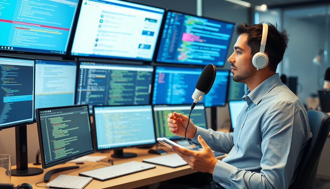 Researcher using voice commands to gather information
