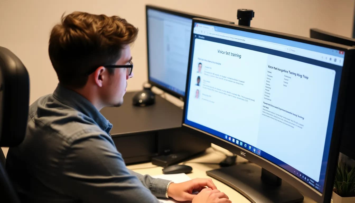 Person completing voice training exercises on computer