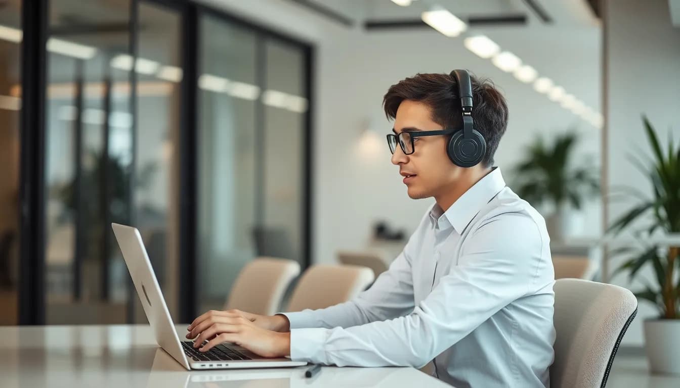 Professional using voice recognition on a computer