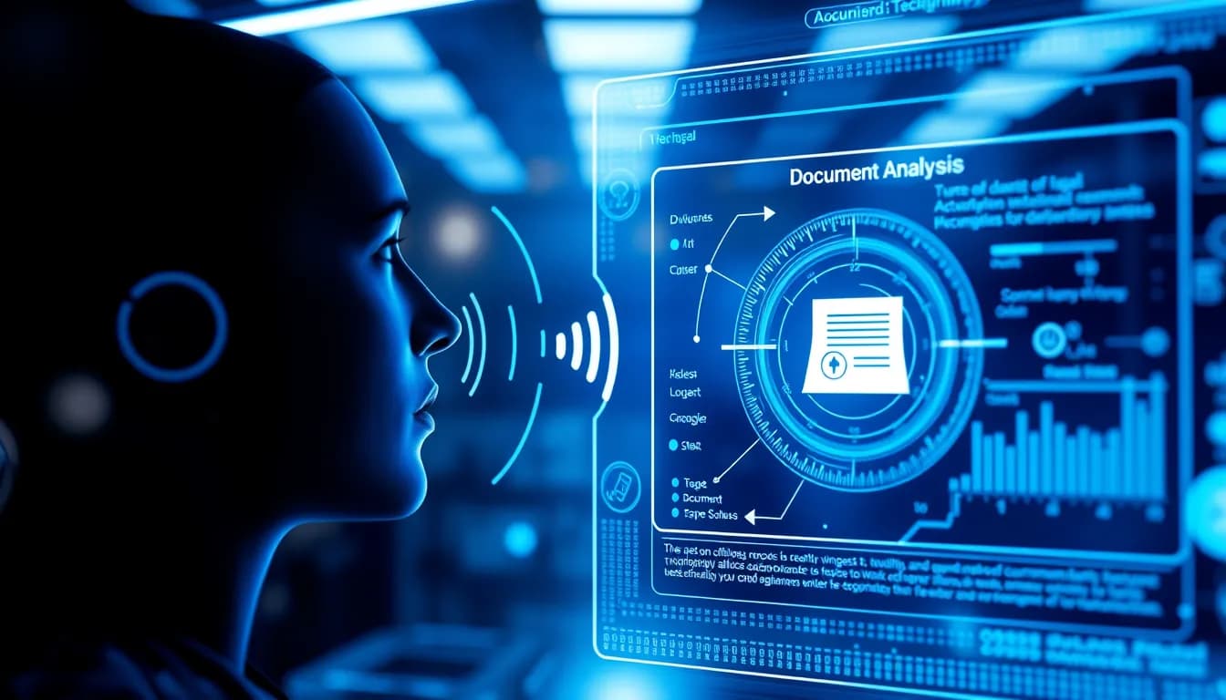 Futuristic legal technology interface with voice recognition capabilities